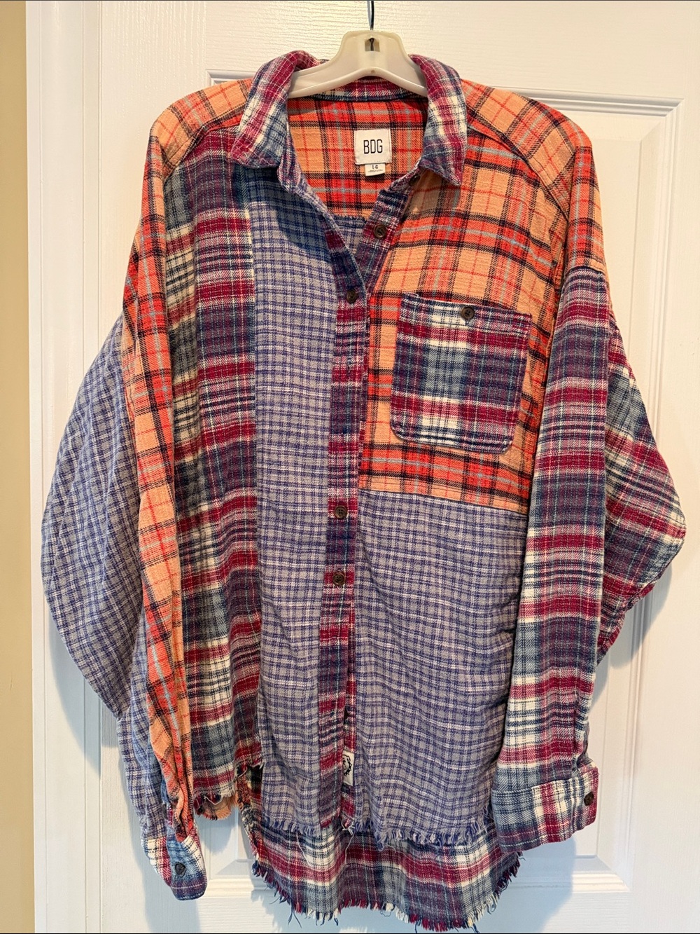 BDG by Urban Patchwork Plaid Flannel Shirt in Orange, Blue and Red